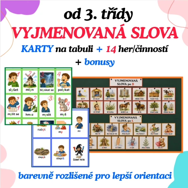 VYJMENOVANÁ SLOVA na TABULI a 14 her/činností