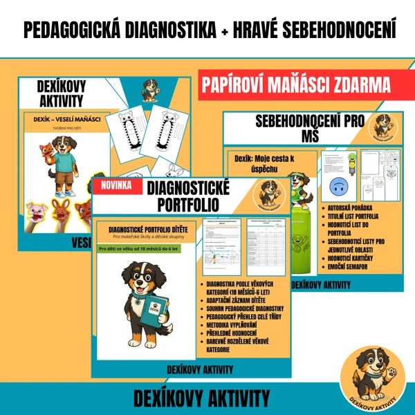 Výhodný balíček pro MŠ – pedagogická diagnostika + hravé sebehodnocení + papíroví maňásci zdarma