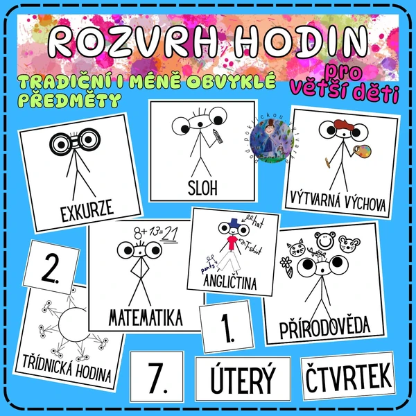 Rozvrh hodin - kartičky s předměty