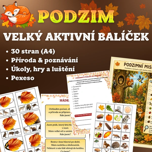 PODZIM – velký aktivní balíček (30 stran pracovních listů a her)