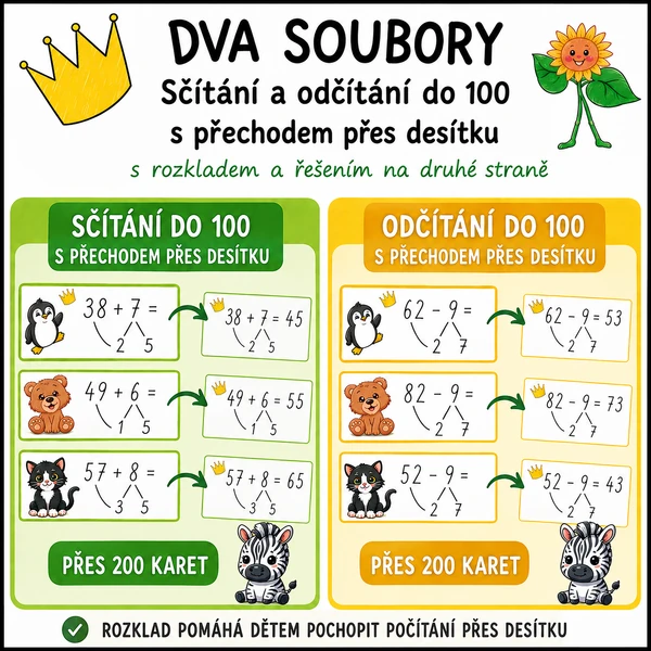 Sčítání a odčítání do 100 s přechodem přes 10 pomocí rozkladu - vyvození