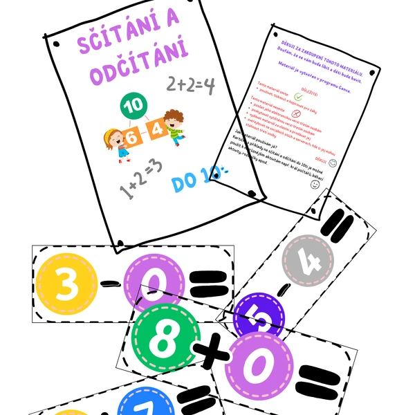 Sčítání a odčítání - karty s příklady