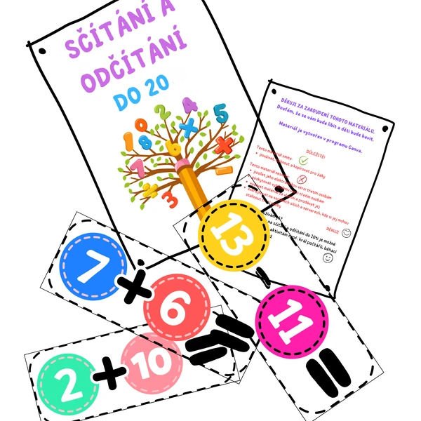 Sčítání a odčítání - karty s příklady