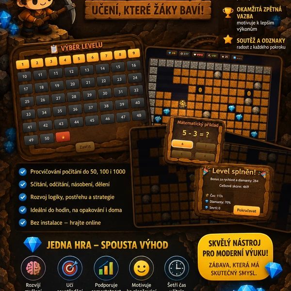 Diamantový důl interaktivní hra s tajenkou a matematikou