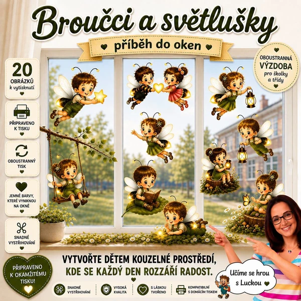 Broučci a světlušky - oboustranná výzdoba do oken