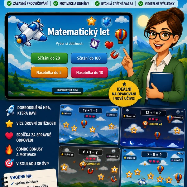 Matematický let – arkádové procvičování počtů s letadlem
