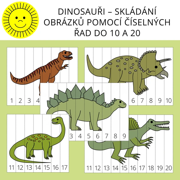 DINOSAUŘI – SKLÁDÁNÍ OBRÁZKŮ POMOCÍ ČÍSELNÝCH ŘAD DO 10 A 20
