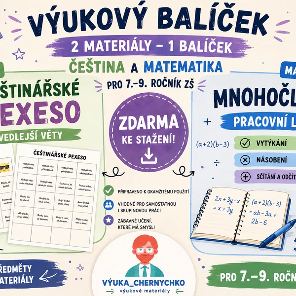 Čeština a matematika | Pexeso a pracovní list pro 7.-9. ročník ZŠ