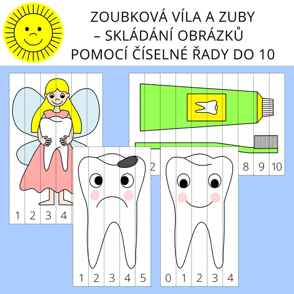 ZOUBKOVÁ VÍLA A ZUBY – SKLÁDÁNÍ OBRÁZKŮ POMOCÍ ČÍSELNÉ ŘADY DO 10