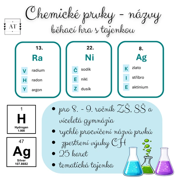 Chemické prvky - běhací hra s tajenkou
