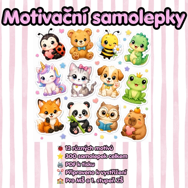 300 motivačních samolepek pro MŠ a 1. stupeň | Kawaii PDF k tisku ⭐
