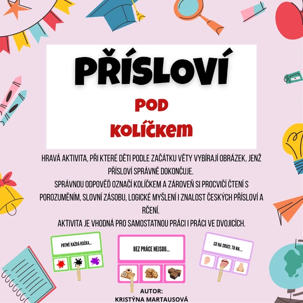 📚✨ PŘÍSLOVÍ A RČENÍ – 32 kartiček ke kolíčkování