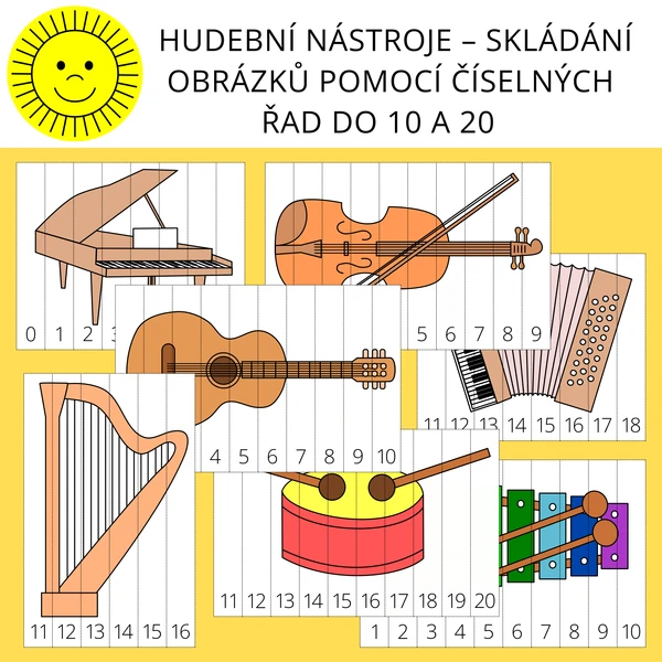 HUDEBNÍ NÁSTROJE – SKLÁDÁNÍ OBRÁZKŮ POMOCÍ ČÍSELNÝCH ŘAD DO 10 A 20