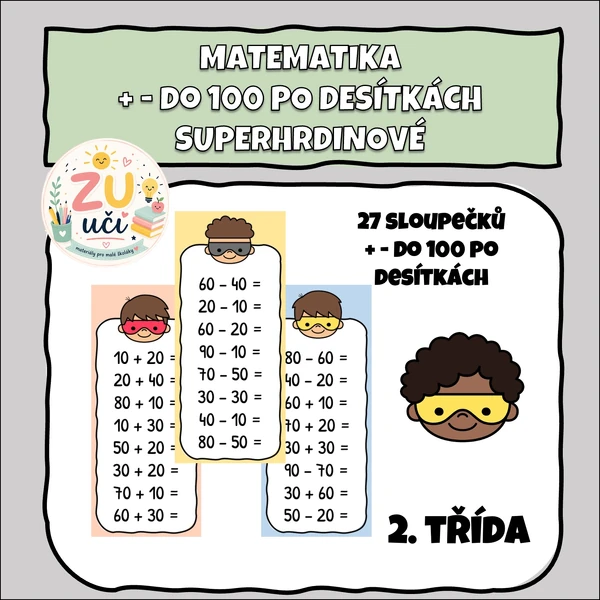Sčítání a odčítání do 100 po desítkách - Superhrdinové