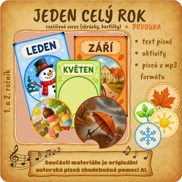 Jeden celý rok - písnička, kartičky, obrázky