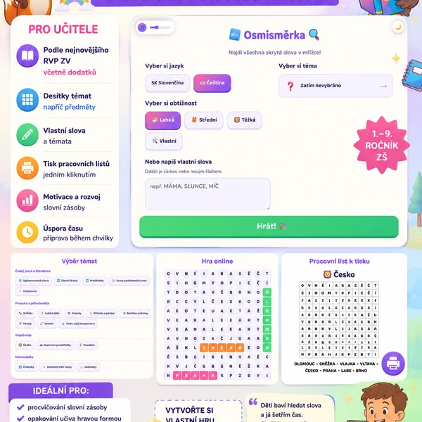 Interaktivní Osmisměrka pro děti – digitální hra do výuky