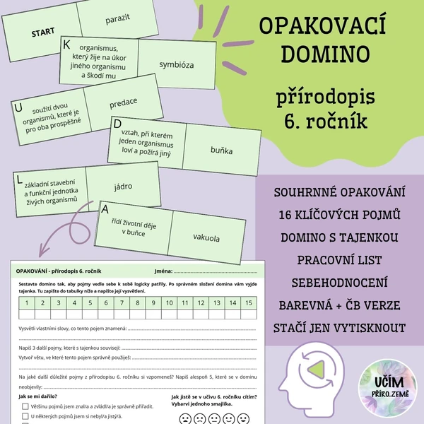 Opakovací domino - přírodopis 6. ročník
