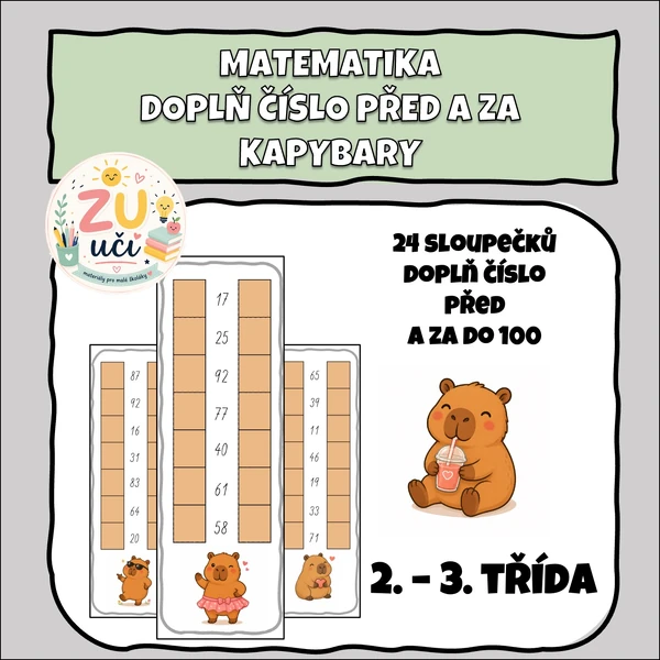 Doplň číslo PŘED a ZA - Kapybary