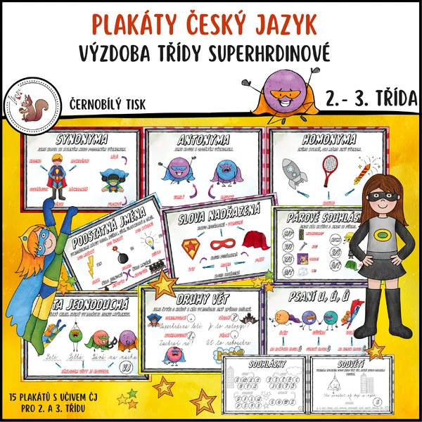 Plakáty český jazyk 2. - 3. ročník superhrdinové