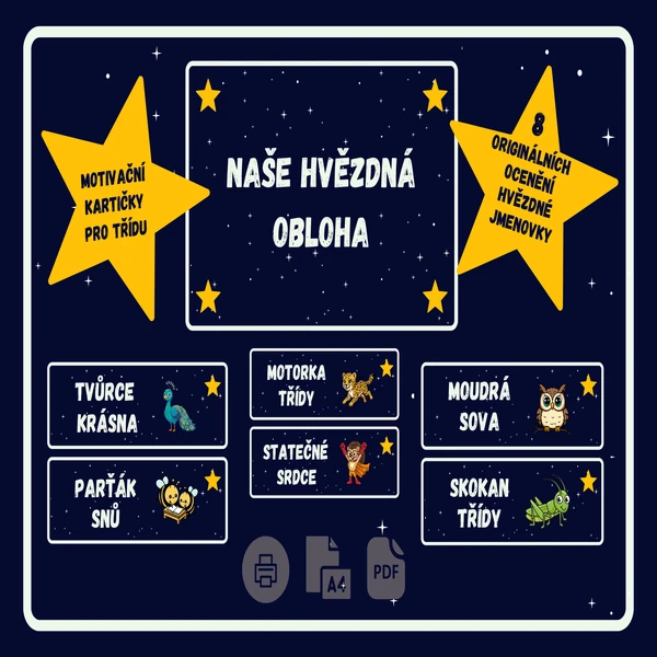 Motivační nástěnka | 8 originálních ocenění pro třídu | Hvězdné jmenovky