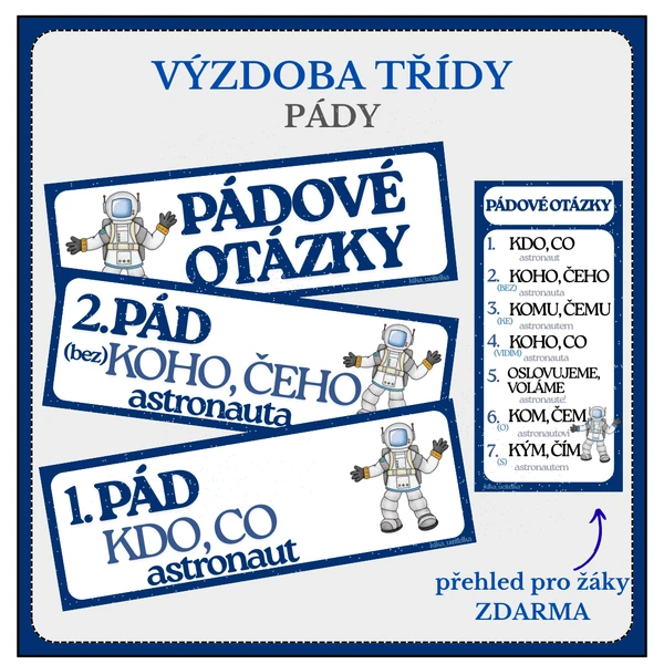 Pádové otázky - vesmír (výzdoba třídy)
