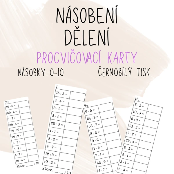 Násobení a dělení 0–10 / 36 procvičovacích karet