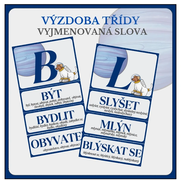Vyjmenovaná slova - vesmír (výzdoba třídy)