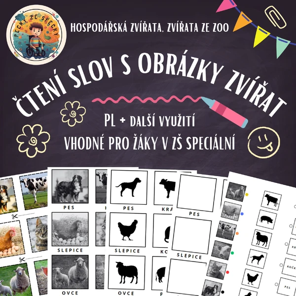 Čtení slov s obrázky zvířat