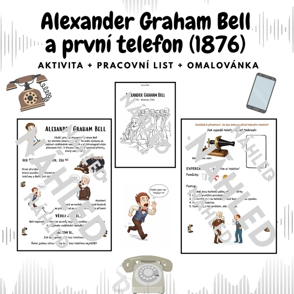 📞 Alexander Graham Bell a první telefon (1876) | Pracovní list + aktivita + omalovánka