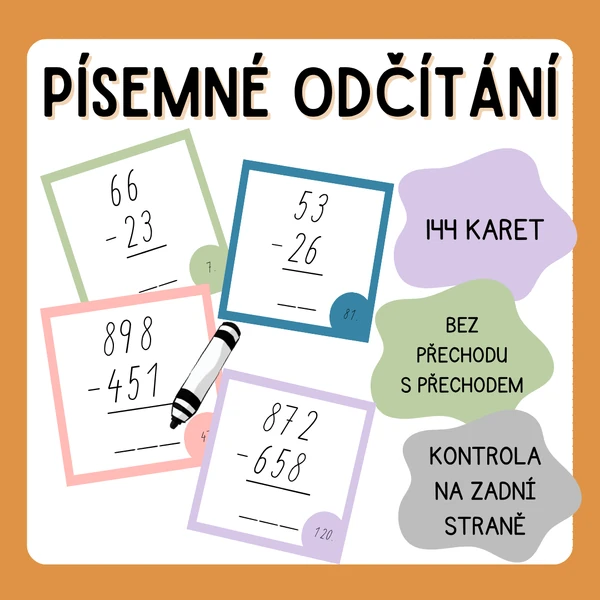 Písemné odčítání - kartičky