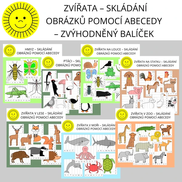 ZVÍŘATA - SKLÁDÁNÍ OBRÁZKŮ POMOCÍ ABECEDY - ZVÝHODNĚNÝ BALÍČEK