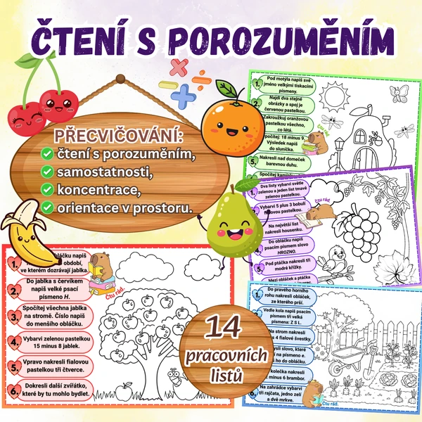 Čtení s porozuměním - pracovní listy, ovoce a zelenina