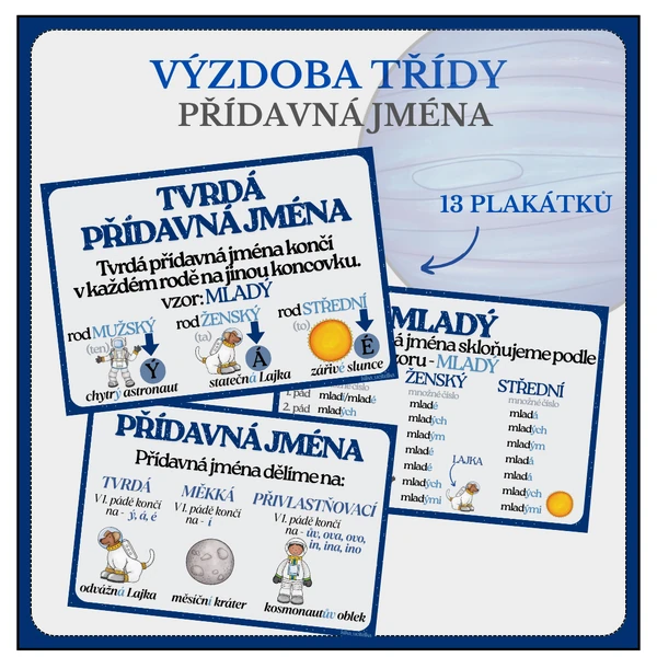 Přídavná jména - vesmír (výzdoba)