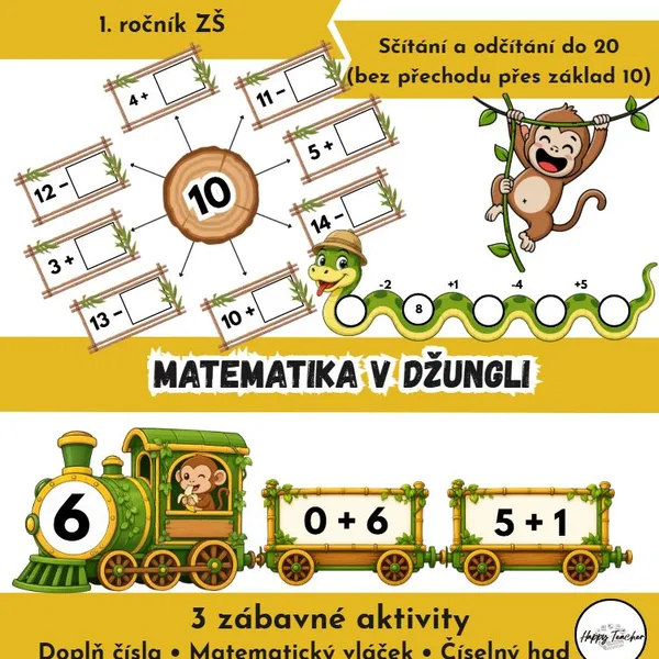 Matematika v džungli – 3 aktivity na počítání do 20 (bez přechodu přes 10)