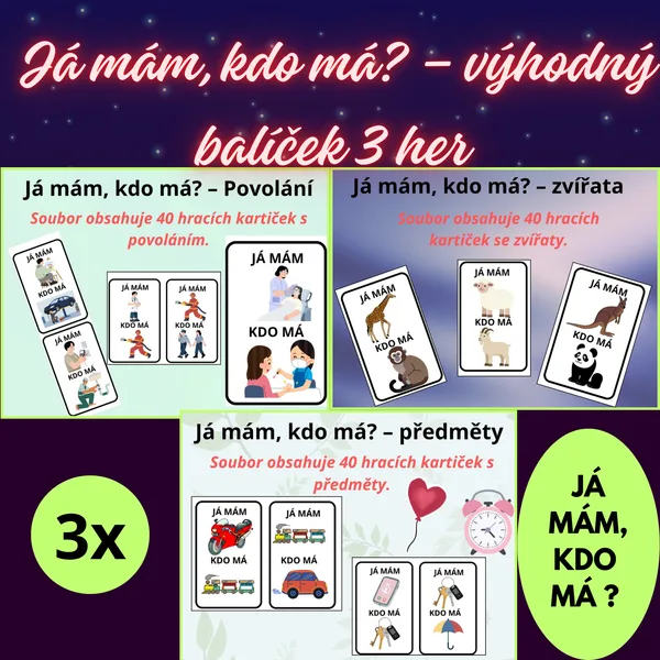 🐾🧑‍🚒🧸 Já mám, kdo má? – výhodný balíček 3 her