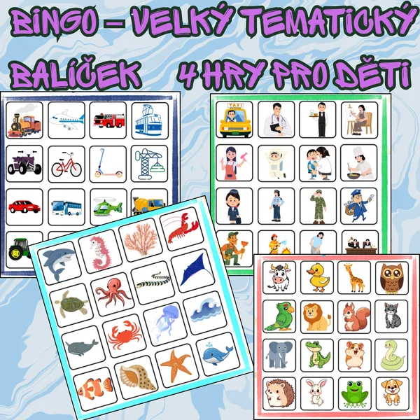 🎲 BINGO – velký tematický balíček | 4 hry pro děti