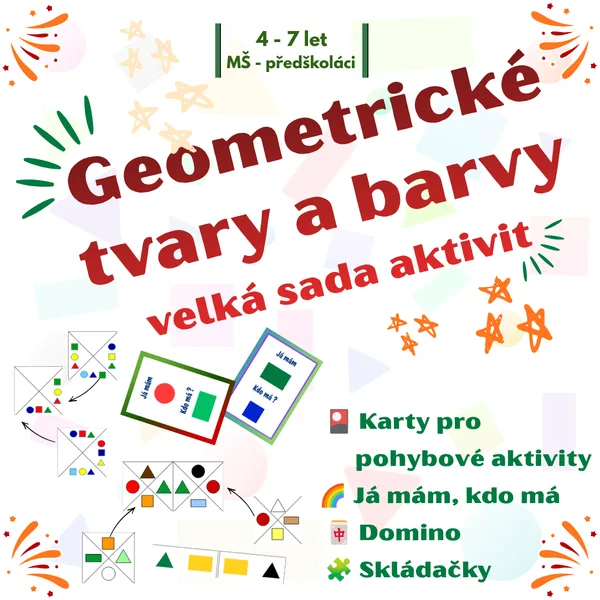 Geometrické tvary a barvy – velká sada aktivit