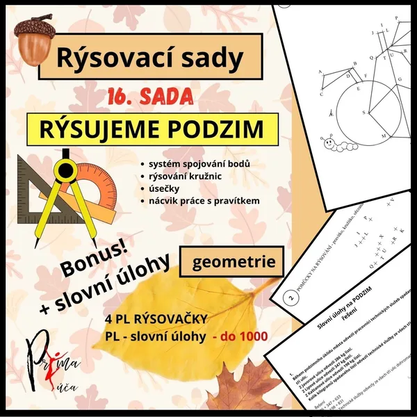 RÝSUJEME PODZIM - 16. SADA - RÝSOVÁNÍ ÚSEČEK A KRUŽNIC