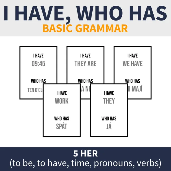 ENG - I HAVE, WHO HAS (basic grammar - be, have, verbs, pronouns, time)