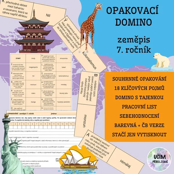 Opakovací domino - zeměpis 7. ročník