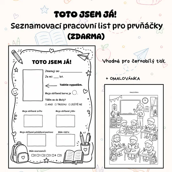 TOTO JSEM JÁ! – Seznamovací pracovní list pro prvňáčky (ZDARMA)