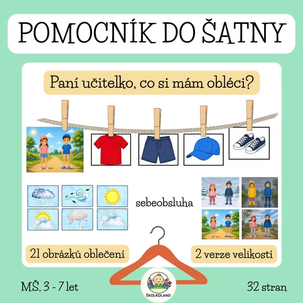 Obrázkový pomocník do šatny MŠ (oblečení, počasí, samostatnost)
