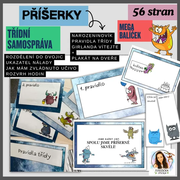 Třídní samospráva / narozeninovník / pravidla třídy / hodnocení / rozvrh hodin.. MEGA BALÍČEK příšerky