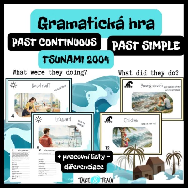 Gramatická hra - Tsunami 2004 - Disaster - past simple - past continuous - game