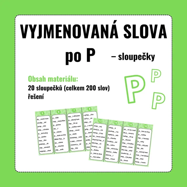 VYJMENOVANÁ SLOVA po P – sloupečky