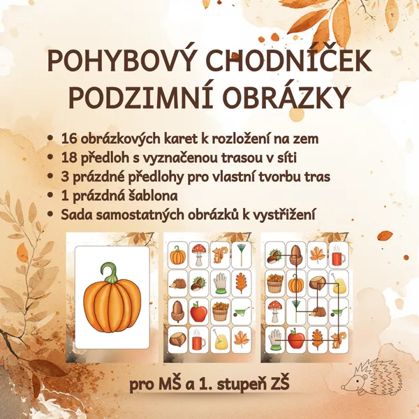 Podzim - pohybový chodníček a 16 demonstračních obrázků