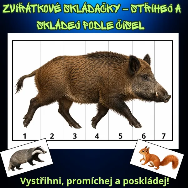 🐾 Zvířátkové skládačky – stříhej a skládej podle čísel