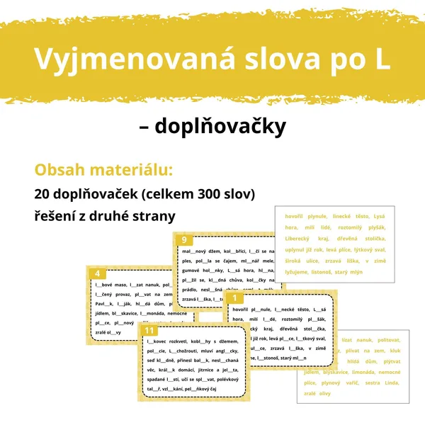 VYJMENOVANÁ SLOVA po L – doplňovačky