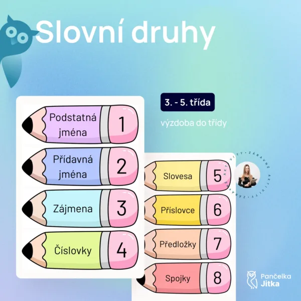 Slovní druhy - veselé pastelky