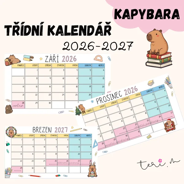 TŘÍDNÍ KALENDÁŘ 2026/2027 - téma KAPYBARA
